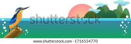 Kingfisher and sea background material