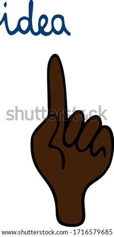 I got an idea. The index finger of the upper hand. The hand of an African-American man. Lettering. Vector illustration. Isolated background. Cartoon style. Business concept. Gesture. Inspiration.