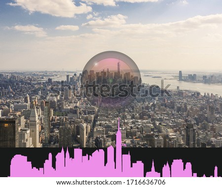 Lens, profile and buildings of New York