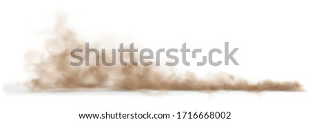 Dust sand cloud on a dusty road from a car. Scattering trail on track from fast movement. Transparent realistic vector stock illustration Royalty-Free Stock Photo #1716668002