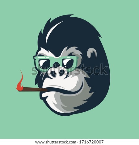 Gorilla mascot logo design with modern illustration concept style for badge, emblem and t shirt printing. smoking gorilla illustration
