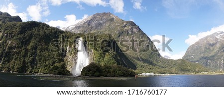 Dramatic mountain and sea Landscapes in the Milford Sound Fjord of the South Island of New Zealand.