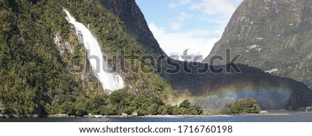 Dramatic mountain and sea Landscapes in the Milford Sound Fjord of the South Island of New Zealand.