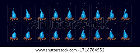 Cartoon style camp fire sprites for animation. Fire animatiion sprite sheet for video games, computer or web design. Bonfire burning frames. vector