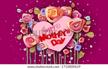 Happy Mothers day flower background. Colorful Paper cut Floral Greeting card. Vector illustration