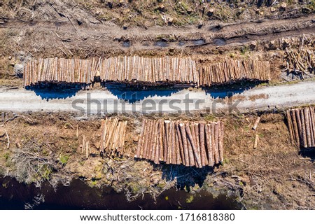 Aerial view of timber stacks at Bonny Glen in County Donegal - Ireland.