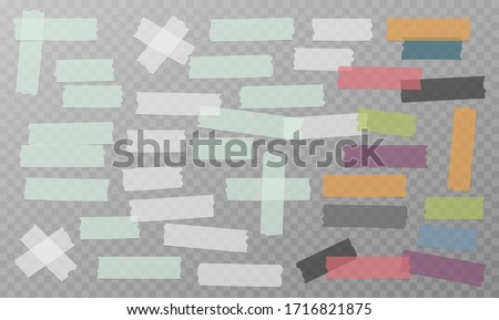White, grey and colorful different size adhesive, sticky, masking, duct tape, paper pieces are on white background Royalty-Free Stock Photo #1716821875