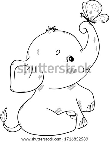 Cute baby elephant. Coloring book page for children