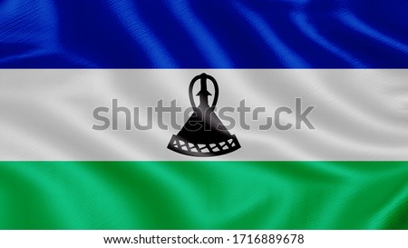 Flag of Lesotho. Realistic waving flag 3D render illustration with highly detailed fabric texture.
