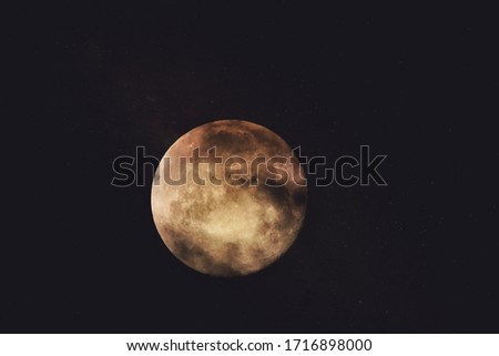 Close up detail of a full moon.  The Full Worm Supermoon on March 9 of 2020. Barcelona,Spain