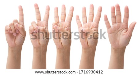 hands from one to five on a white background, set number 1 2 3 4 5 with hand Royalty-Free Stock Photo #1716930412
