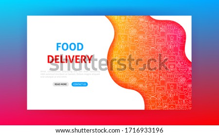 Food Delivery Landing Page. Vector Illustration of Outline Design.