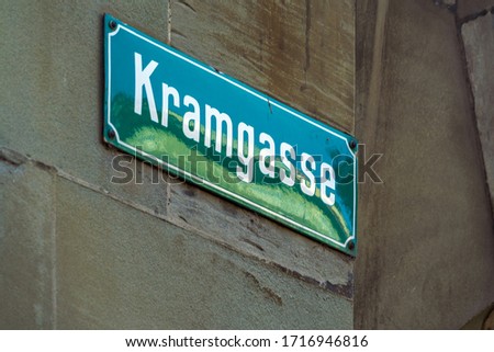 Kramgasse retro sign in the old town, Bern, Switzerland