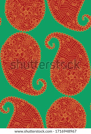 Seamless pattern of beautiful paisley cucumbers Turkish, Indian, Persian. illustration
