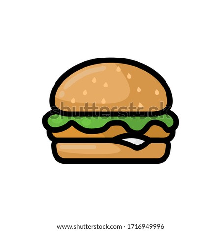 Burger illustration. Chicken burger flat icon or sticker. Vector.