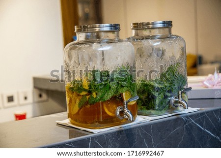Cocktail and mint juice on glass Jar