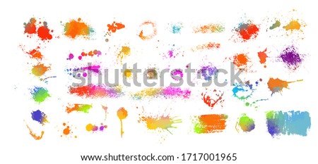 Set of Multi-colored spots of paint on a white background. Grunge frame of paint. Mixed media. Vector illustration.