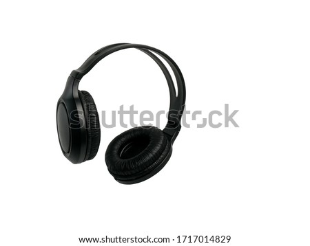 Black, modern wireless headphones on a white isolated background Royalty-Free Stock Photo #1717014829