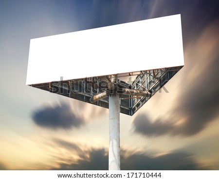 Blank white billboard against blue sky, put your own text here 