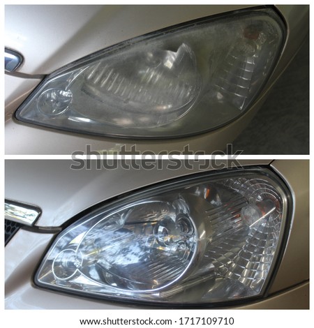 headlight restored before and after  Royalty-Free Stock Photo #1717109710