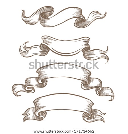 Vintage ribbon banners, hand drawn set Royalty-Free Stock Photo #171714662