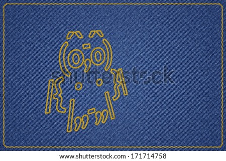 Owl - ASCII art owl pattern digitally sewed onto Jeans fabric..
