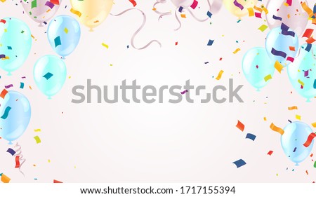 balloons colorful confetti Celebration carnival ribbons. luxury greeting rich card. Royalty-Free Stock Photo #1717155394