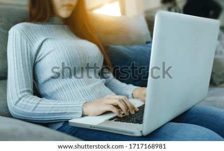 Women using laptop payments online shopping and icon customer network connection.