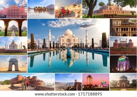 India photo collage, famous sights in one picture Royalty-Free Stock Photo #1717188895