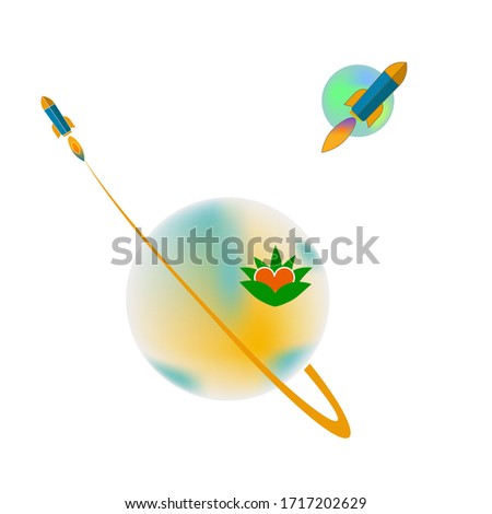Rockets and planets.
Space. Vector isolated illustration on a white background.