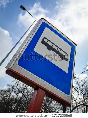 Bus stop sign in Warsaw city in Poland