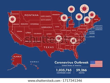 USA map country coronavirus concept. Covid-19 pandemic. Vector illustration