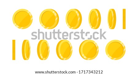 Spin gold coin on white background, set of rotation icons at different angles for animation. Flat vector illustration. Royalty-Free Stock Photo #1717343212