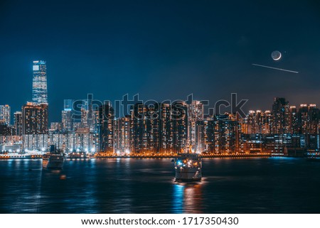 Sea city house at night