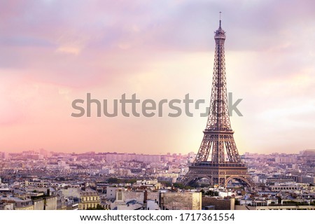 Sunset Eiffel tower and Paris city view form Triumph Arc. Eiffel Tower from Champ de Mars, Paris, France. Beautiful Romantic background. Royalty-Free Stock Photo #1717361554