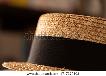 straw boater hat (basher, skimmer, The English Panama, cady, katie, canotier, somer, sennit hat,can-can hat) Royalty-Free Stock Photo #1717392103