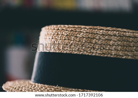 straw boater hat (basher, skimmer, The English Panama, cady, katie, canotier, somer, sennit hat,can-can hat) Royalty-Free Stock Photo #1717392106