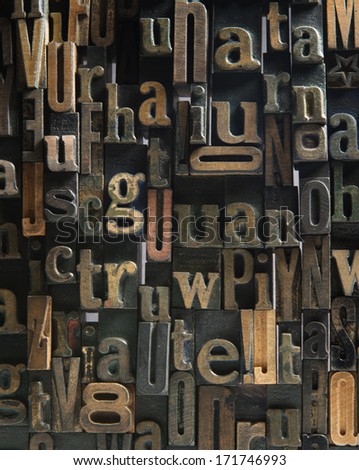 Background formed with vintage wooden letter cases