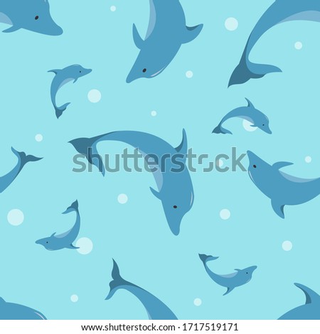Simple seamless pattern with dolphin and polkadot Cartoon vector illustration