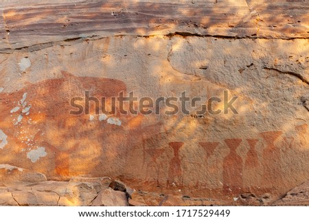 Ancient drawing on the mountain wall in Ubon Ratchatani, Thailand