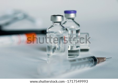 Medicine in vials and syringe , ready for vaccine injection , Cancer Treatment , Pain Treatment and can also be abused for an illegal use, healthcare and medical concept vaccination.