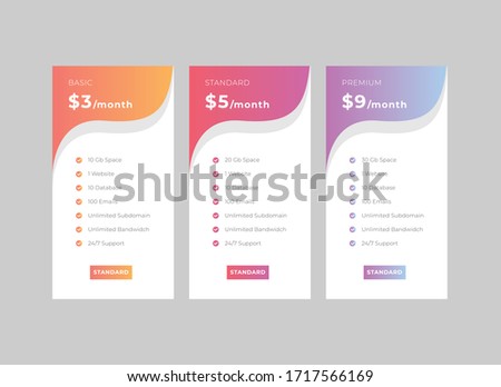 Pricing Table Template Vector Design