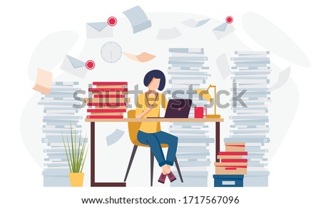 Office worker busy with work. Too much work. Deadline Royalty-Free Stock Photo #1717567096