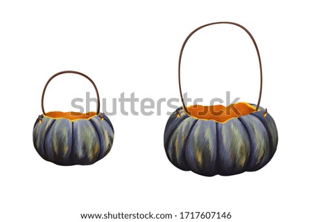 Black cartoon pumpkin sweet baskets. Clip art set on white background