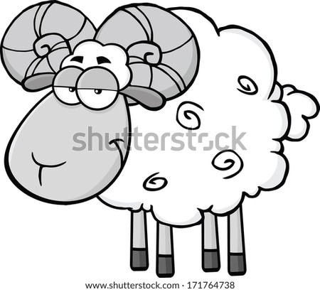 Cute Ram Sheep Cartoon Mascot Character In Gray Color. Vector Illustration Isolated on white