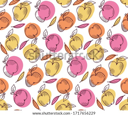 Apples doodle line seamless vector pattern