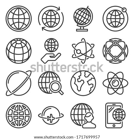 Earth Globe Icons Set on White Background. Line Style Vector