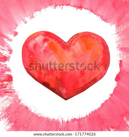Watercolor Heart Red.Hand Painted.