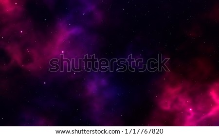 Space Vector background. Fantastic outer view with realistic bright stars and cluster of gas clouds. Universe with nebulae, galaxies and star clusters. Infinite cosmic open spaces. 