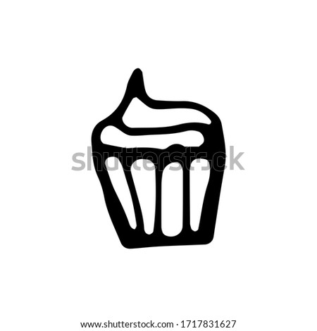 cupcake isolated on white background. Vector illustration in a doodle style. Line art. Perfect for restaurant menu design, cafe, kitchen, web site, print on the cloth. Appetizing food image